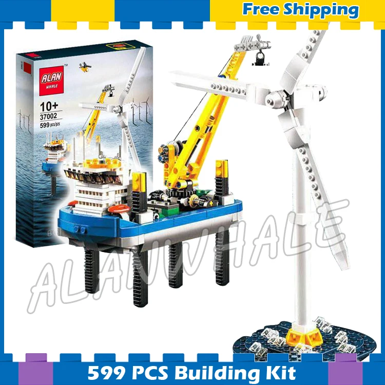 

599pcs Borkum Riffgrund 1 Windmill platform Sea Ocean 37002 Model Building Blocks Assemble Gifts sets Compatible With Lego