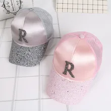 Летняя Женская бейсбольная кепка со стразами модная блестящая сетчатая шапка Snapback для девочек Регулируемая Кепка в стиле хип-хоп