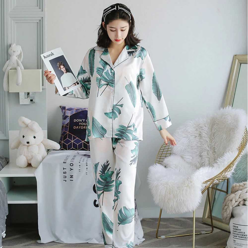 Женские пикантные шелковые атласные пижамы комплект пижамы набор v-образным вырезом пижамы Весна Домашняя одежда для сна Для женщин