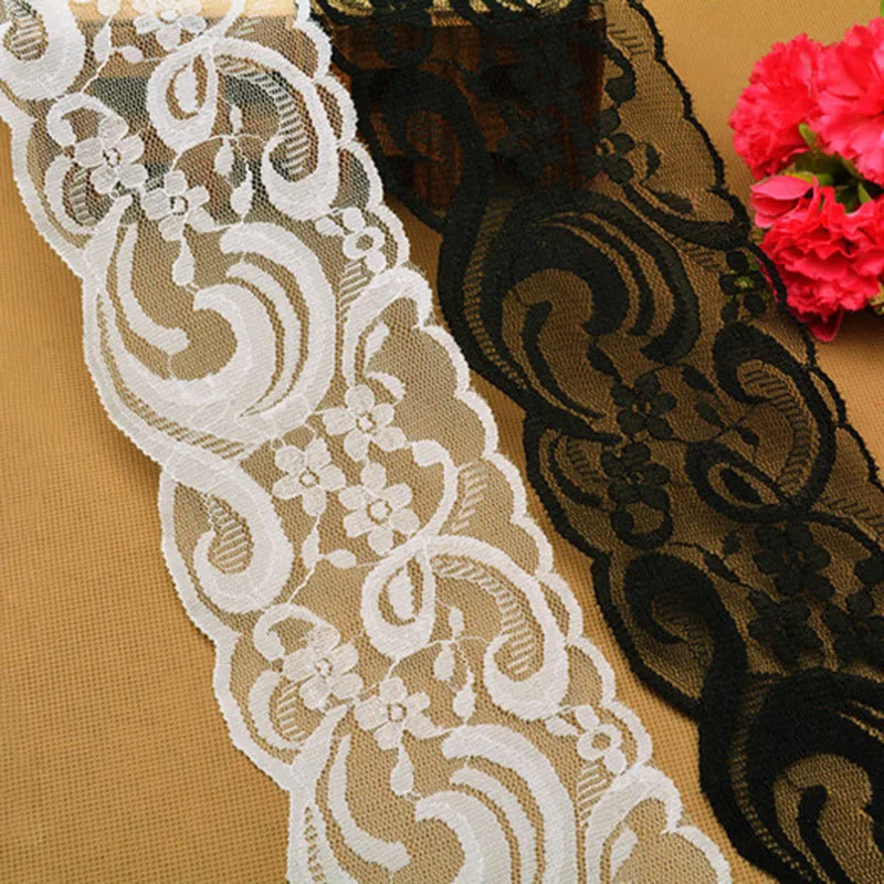 20Yards White Black Lace Trim Handcrafted Embroidered Net Lace Fabric