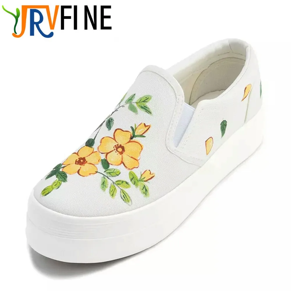 

YJRVFINE Breathable Slip-On Flower Female Graffiti Canvas Shoe Lower Style of Platform Shoes Good Luck Girls Hand Painted Shoes