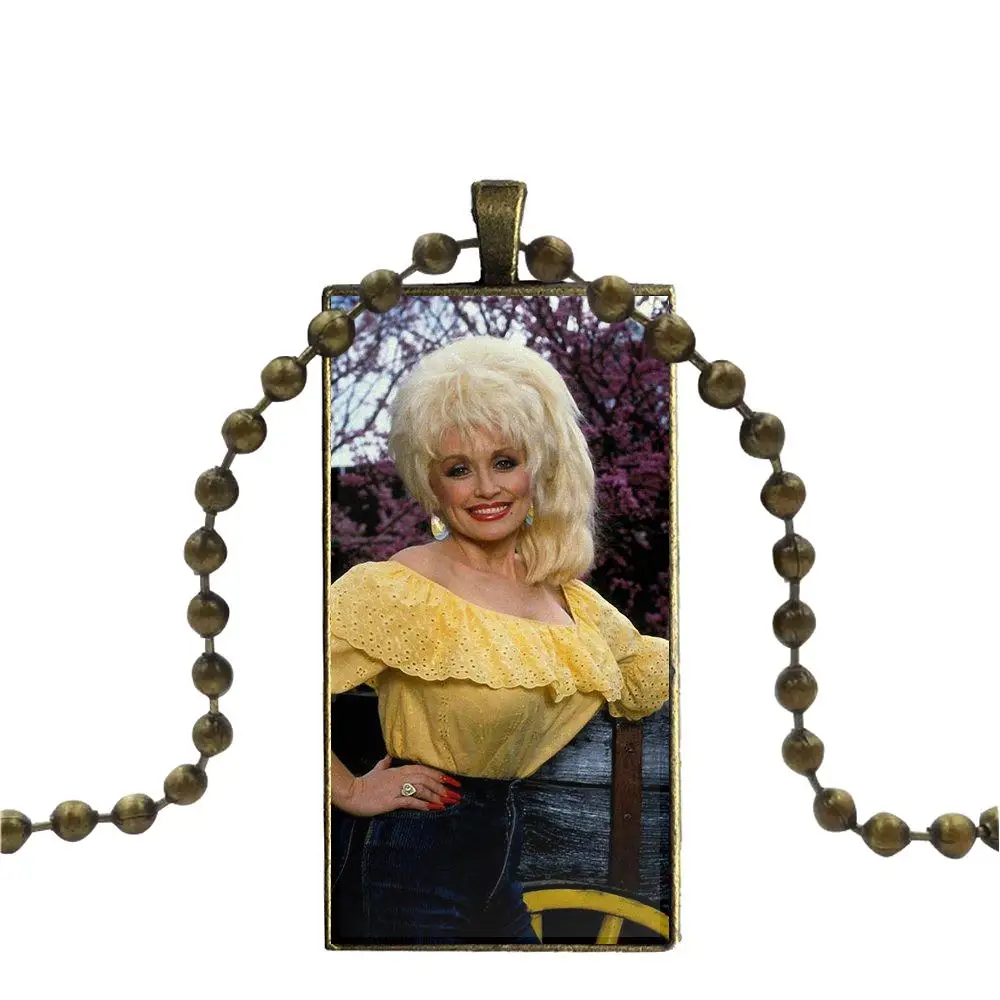 Подвесное ожерелье Dolly Parton со стеклянным кабошоном прямоугольное модное для