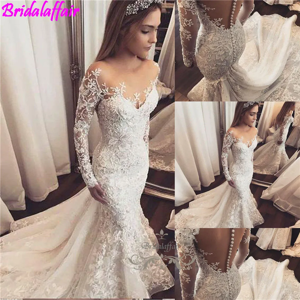 Роскошное кружевное свадебное платье русалки Vestido De Noiva Da Sposa размера плюс свадебное платье с длинным рукавом Формальные Свадебные платья