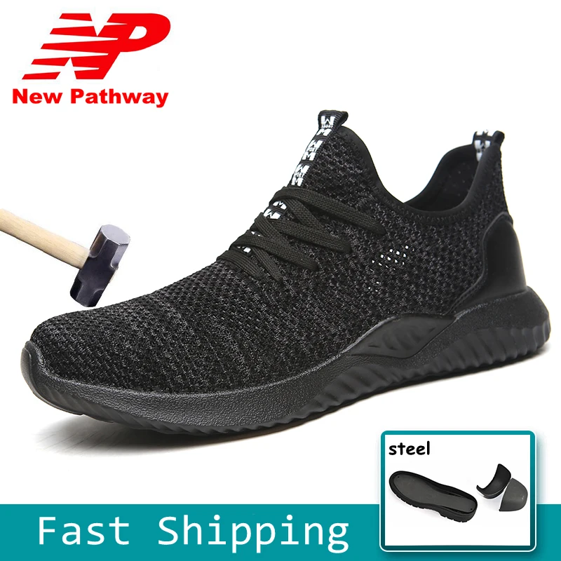 

Lightweight steel toe work safety shoes for men women summer breathable safety work boots large size 35-46 MS173