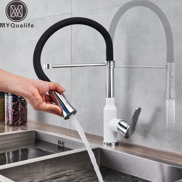 Best Price Chrome White Pull Down Kitchen Faucet Bathroom Vessel Sink Mixer Tap Deck Mounted Swivel Spout Stream Sprayer Kitchen Mixer Tap