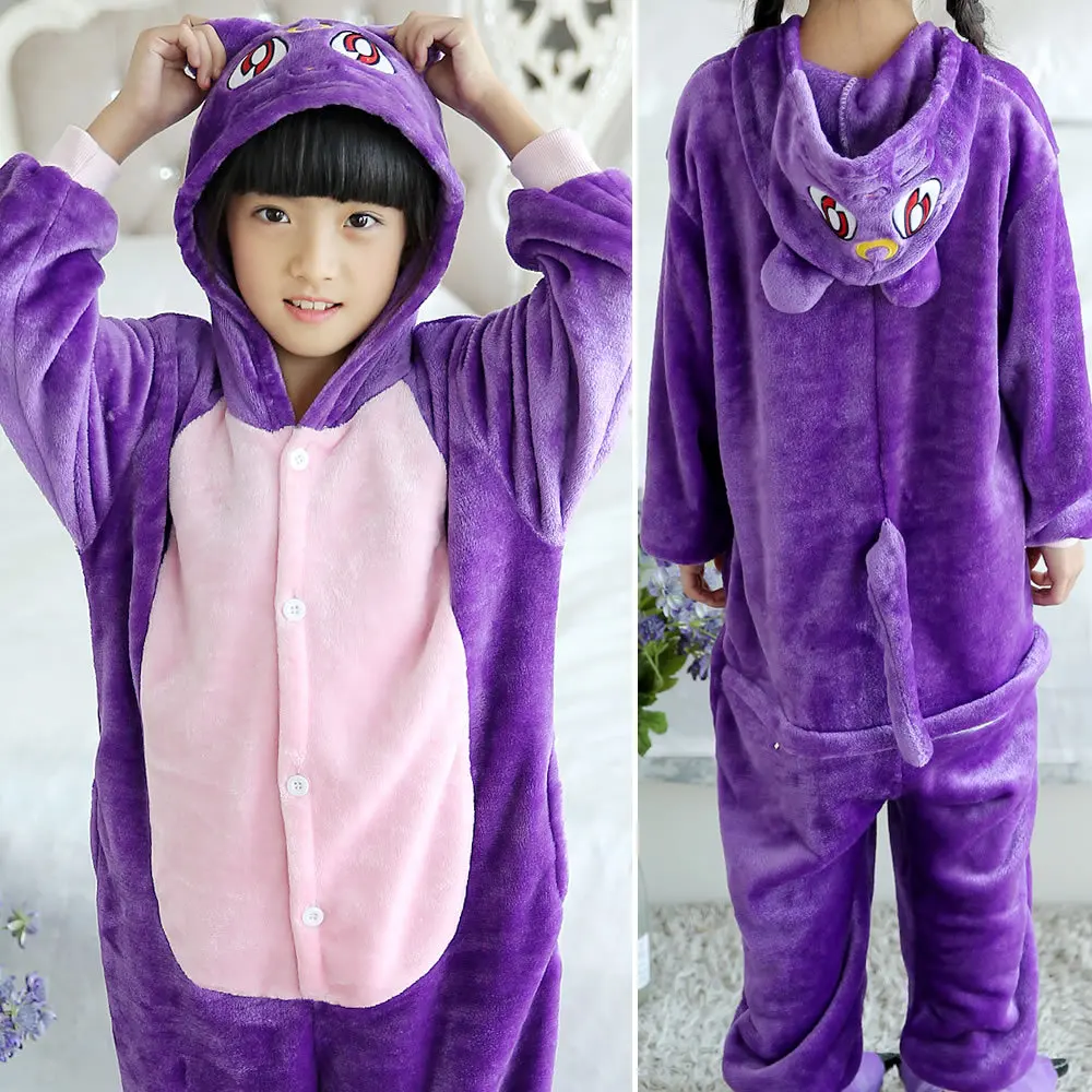 Одежда для сна и халата для маленьких девочек, пижама с изображением животных, пижама с героями мультфильмов на осень и зиму для мальчиков и девочек - Цвет: purple cat