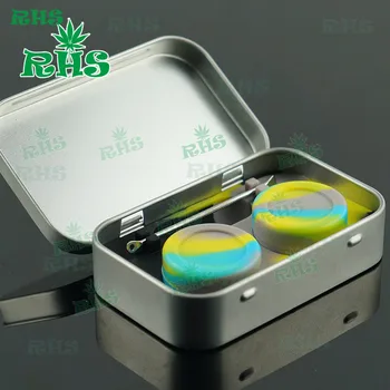 

1sets Cosmetic health tin kit metal wax container dab wax jars for glass smoking pipe silicone customized bho oil container