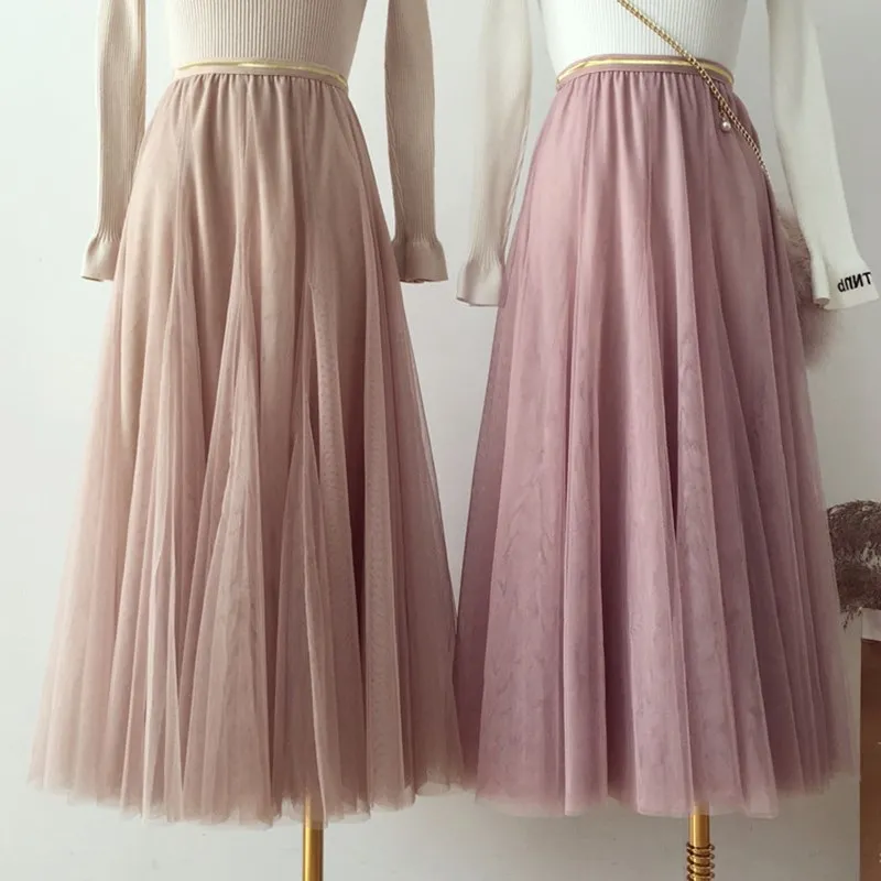 

New Jupe Tulle Women Long Skirt Falda Tul Mujer Femme Summer Spring 9Sk0012
