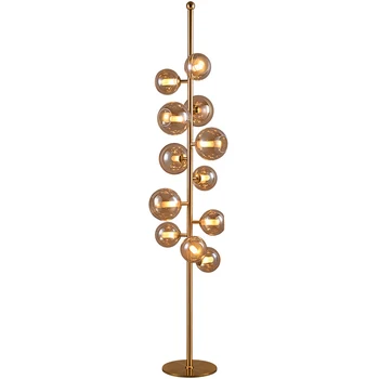 

Post Modern 12 heads Floor lamps Living room Bedroom Bedside Nordic Simple Light luxury Cognac blue glass shade Standing lamps
