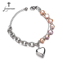 Letdiffery Высокое качество нержавеющая сталь Сердце пресноводный жемчуг браслет для женщин Любовь из бисера подарок Jewlery