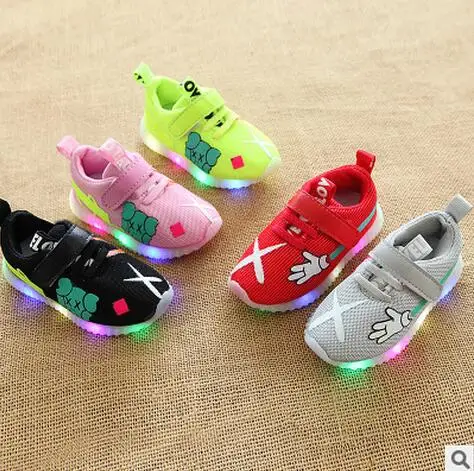 

2019 Spring children casual shoes led female male gauze light sneakers kids lamp sport baby shoes flash lamp boots