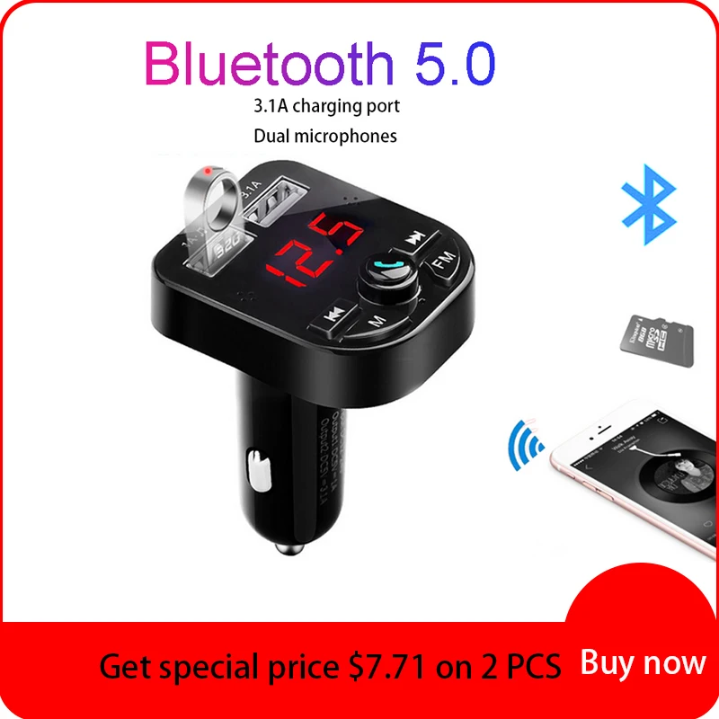 

FM Transmitter Bluetooth Car Kit MP3 Player LED Dual USB 4.1A Car Charger Voltage Display Dual Microphones SD TF Music Playing