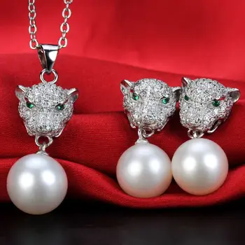 

Leopard Design Natural Pearl Jewelry Set Genuine Pearl Pendant Necklace+Pearl Drop Earrings Perfectly Round Pearls Women Gifts