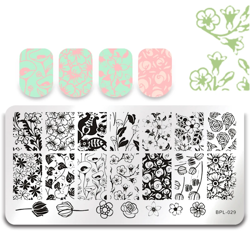 

BORN PRETTY Tulip Pattern Nail Art Stamping Template 12.5 x 6.5cm Rose Image Manicure Printing Plate Nail Art Stencil BP-L029