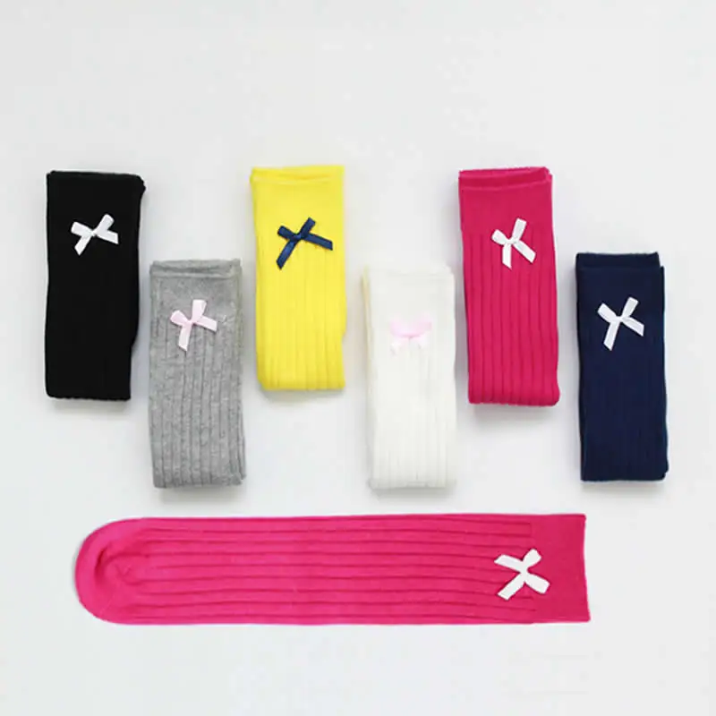 

Children's stockings new autumn pure color bowknot princess baby socks cotton knee-high leg warmers