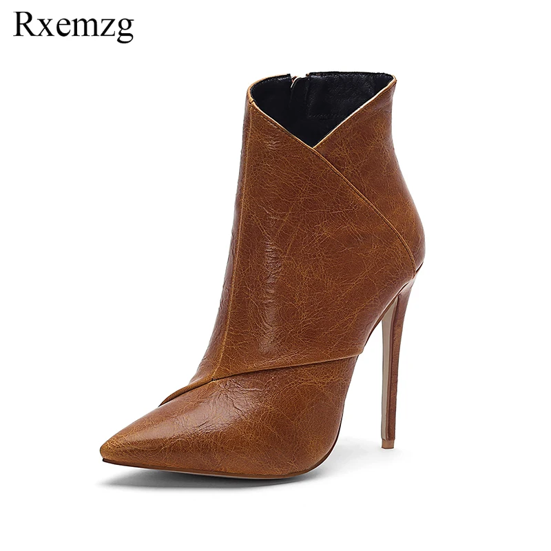 

Rxemzg fashion pleated winter boots shoes pointed toe zipper ankle boots for women super high heels ladies boots plus size 34-45