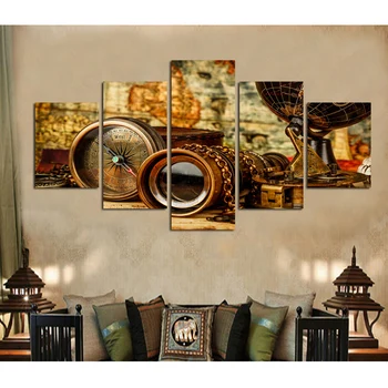 

Canvas Wall Art Pictures Unframed Home Decor Poster 5 Pieces Instrument Telescope Compass Was HD Printed Living Room Painting