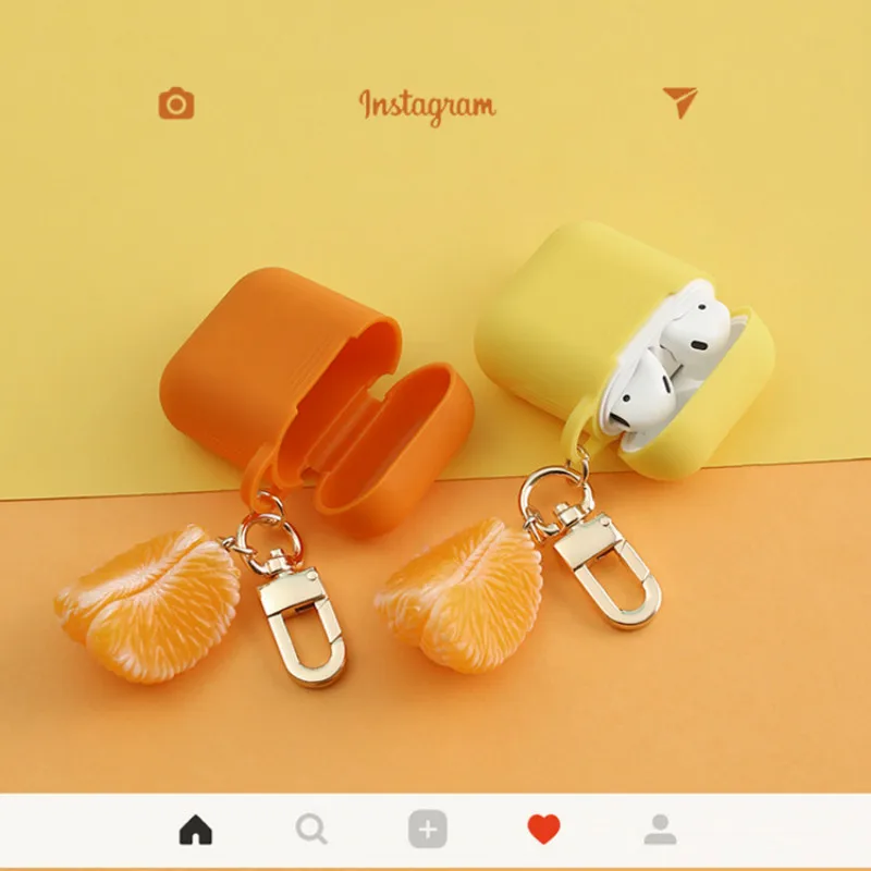 

Summer Fruit Earphone Case for AirPods Orange Keychain Bluetooth Wireless Headphones Cover for Apple Airpods 2 Charge Box Gift