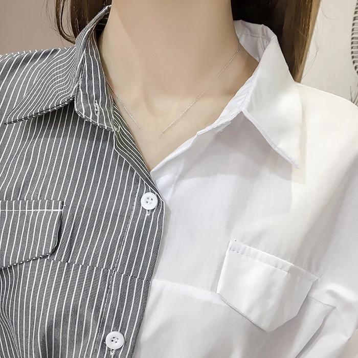 Женские топы корректирующие и блузки для малышек лоскутное рубашки в полоску Туника Drop Shoulder асимметричные блузки плюс размеры одежда с