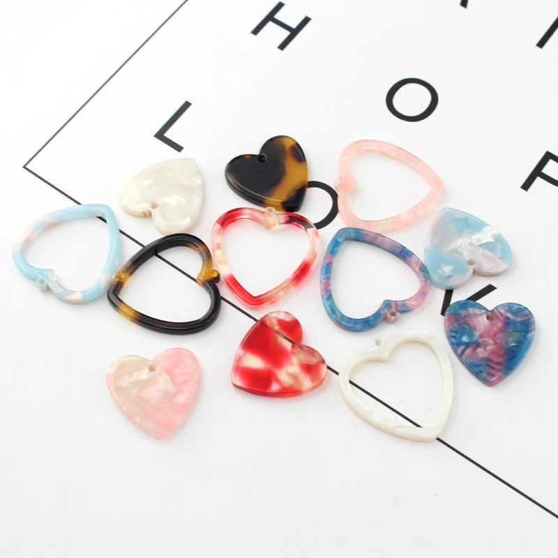 

15PCS Tortoiseshell Heart Charms Acetate Acrylic Charms Pearl Mosaic Heart Pendant Earring DIY Findings