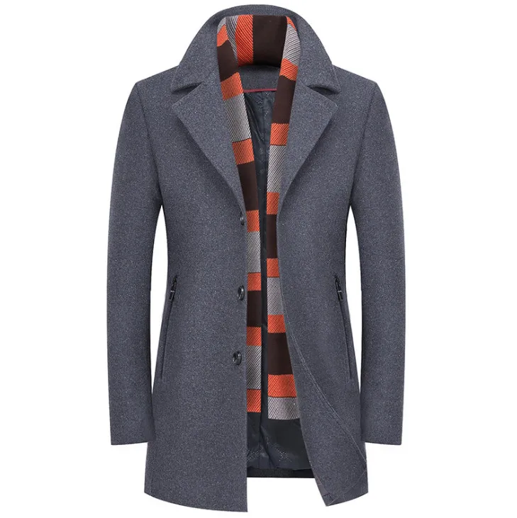 Зимнее шерстяное пальто для мужчин, приталенная куртка для мужчин и парки, Мужская ветровка с воротником-стойкой, утолщенная шерстяная бушлат - Цвет: gray