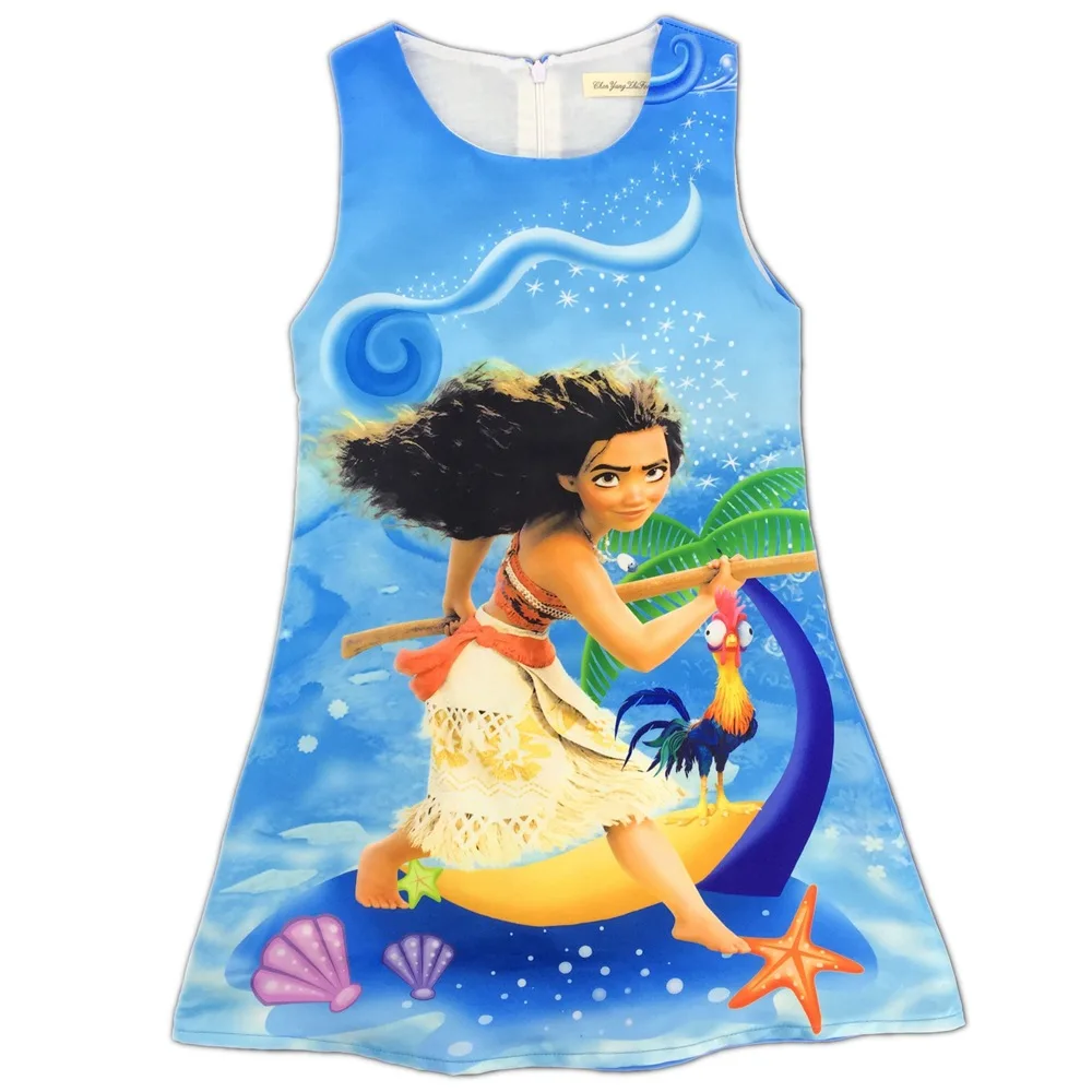 

New summer girls dress blue sleeveless moana dresses for girls casual pattern vestidos A-line clothes for girls