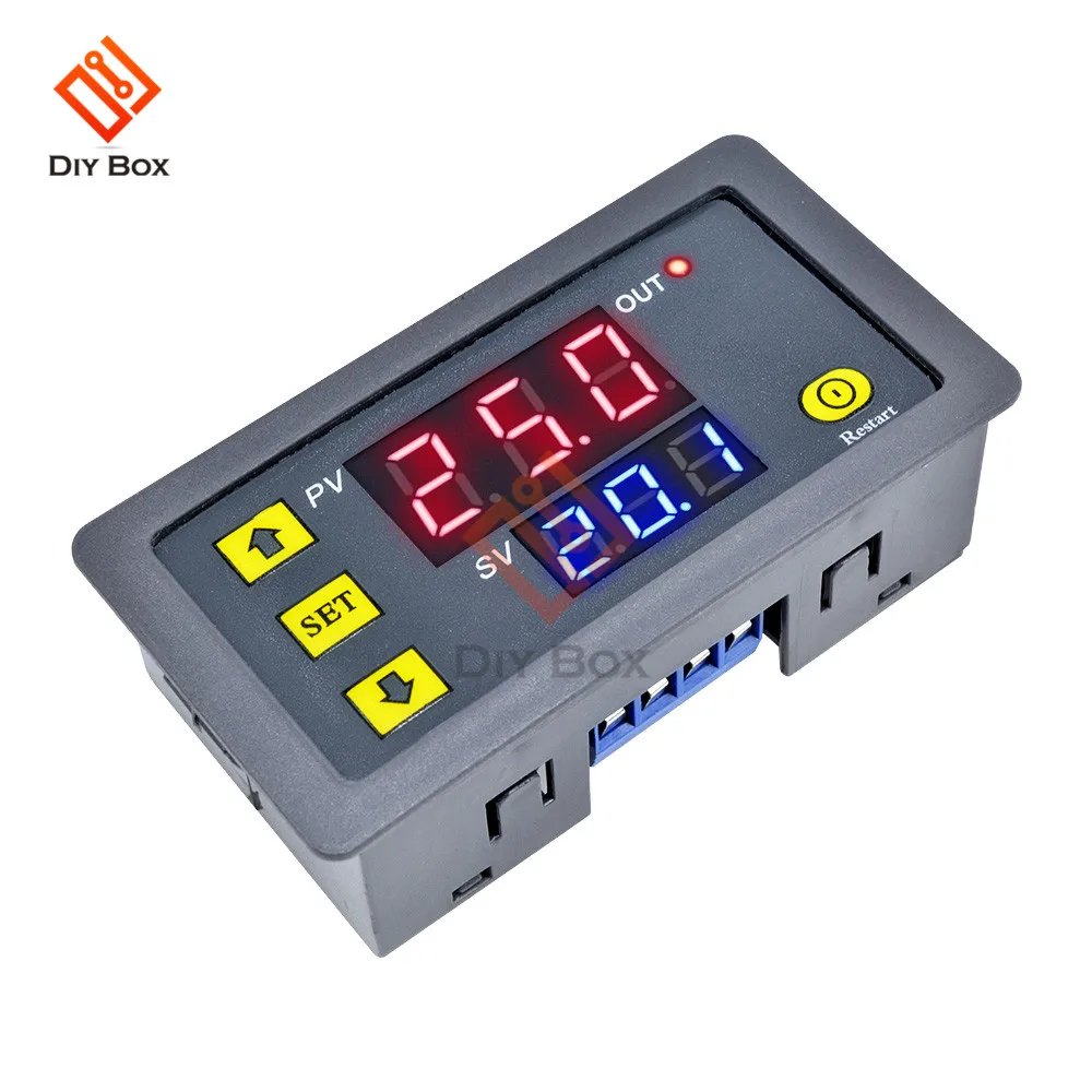 

DC 12V Timing Delay Relay Module Cycle Timer LED Time Dual Digital Display Thermolator 0-999 mi With Swtich Case Instruments