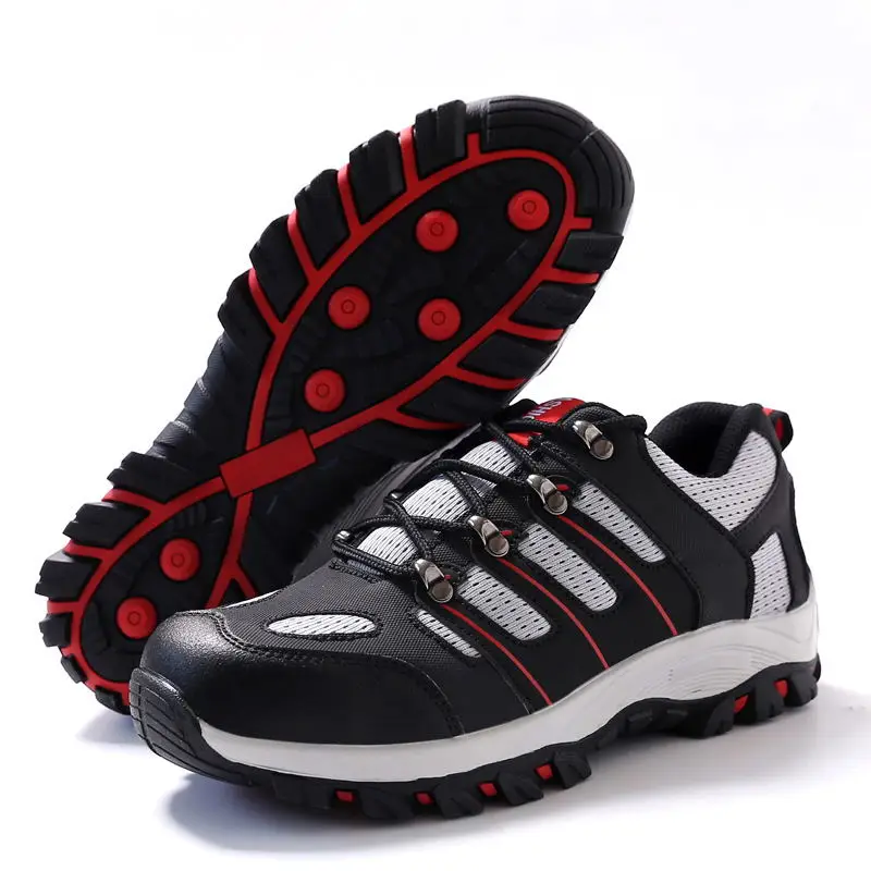 Новая выставка, Мужская защитная обувь, дышащие, со стальным носком, против разбивания, устойчивые к ногам, мужские модные кроссовки, Рабочая защитная обувь - Цвет: red gray