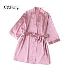 C& Fung пеньюар Femme атласные халаты темно-розовый цвет шампанского Простые короткие кимоно Ночной халат пижамы халаты для женщин S-XXL
