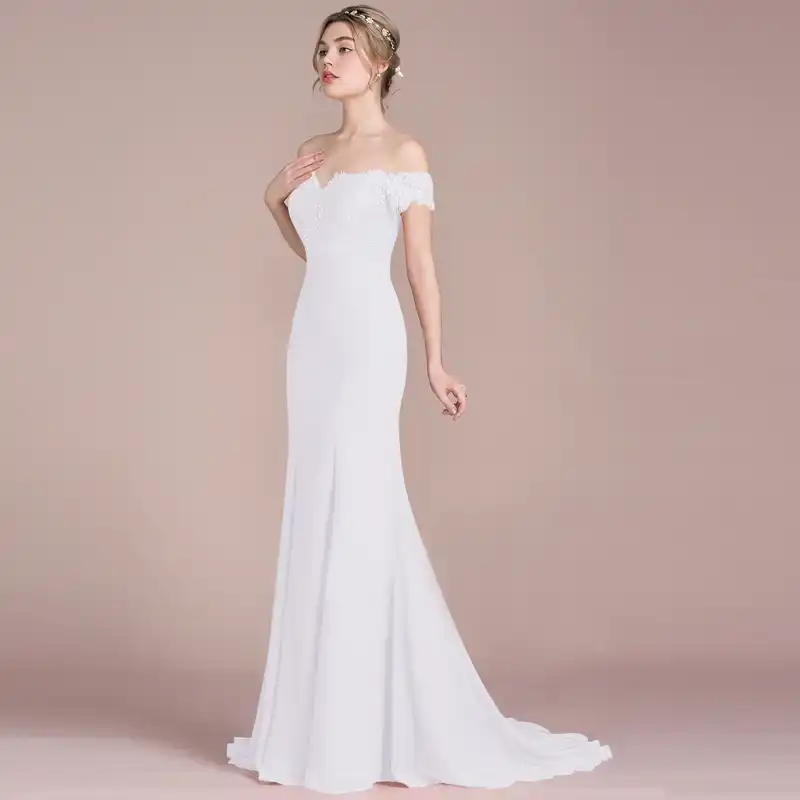 Off Shoulder Chiffon Wedding Dress