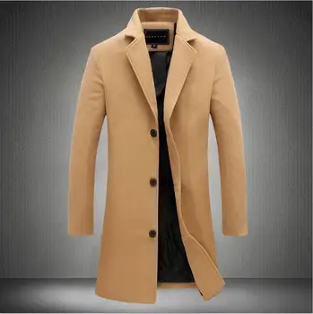 

2019 Autumn and Winter New Mens Solid Color Casual Business Woolen Coats / Mens High-end Brand Slim Long Woolen Coat Male Jacket