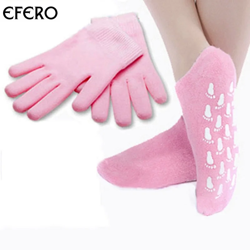 

EFERO 4Pcs Silicone Gel Spa Gloves and Foot Socks for Pedicure Anti Crack Heels Softener for Skin Moisturizing Hand Mask Gloves
