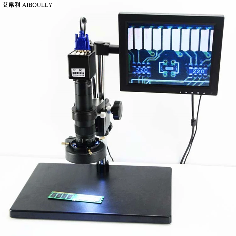 

Electronic PCB / IC Welding Detection Video Microscope C-MOUNT 0745 Lens With 8-inch Display LED Ring Light 2 Megapixel VGA
