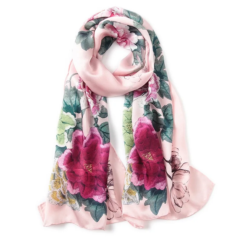 Butterfly Print Silk Scarf Spring Pure Silk Scarf Shawl Hand-rolled Edges Natural Silk Scarf Women Fashion Scarves Wraps