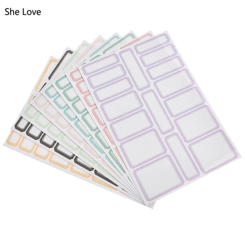 

She Love 8 Sheets Colorful Blank Stickers 16x11cm Self Adhesive Bar Note Name Lable Sticker