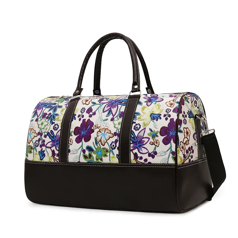 Женская спортивная сумка для спортзала, для йоги, фитнеса, сумки через плечо, дорожная сумка, сумка-тоут с цветочной вышивкой, тренировочная Сумка Bolsa Deporte Mujer XA305WD - Цвет: White