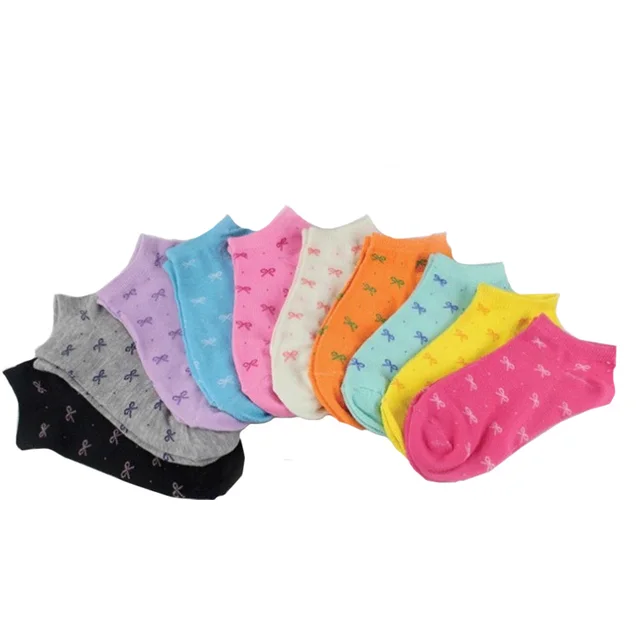 12pcs/6pair Women Socks Heart Dot Solid Cute Socks Short Woman Socks Slippers Cotton Blends Low Cut Ankle Boat Socks Summer bowknot
