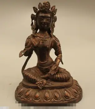 

S02283 8"Chinese Buddhism Folk Purple Bronze Lucky Green Tara Kwan-Yin Buddha Statue