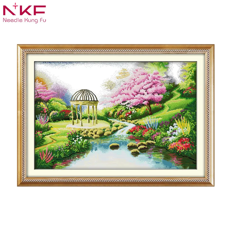 

Romantic garden landscape DIY embroidery chinese cross stitch kit patterns printed canvas needlework set everything for handmade