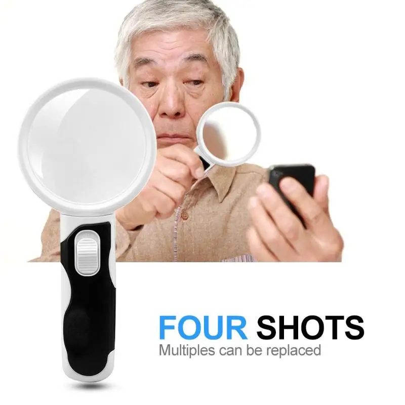 

Handheld 2.5X 5X 10X 16X Magnifier with LED Magnifying Glass Aid Reading for Seniors Doesn't Include Battery Optical Instruments