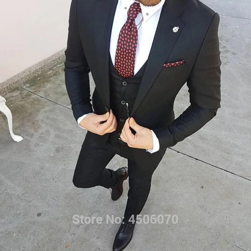 Black Mens Suits Casual Business Slim Fit Wedding Tuxedos Groom Wear Bridegroom Prom Suits Costume Homme 3Pcs(Jacket+Pants+Vest) 2019 slim fit business men suits for wedding bridegroom groom costume prom casual tuxedo best man blazer traje hombre 3pcs