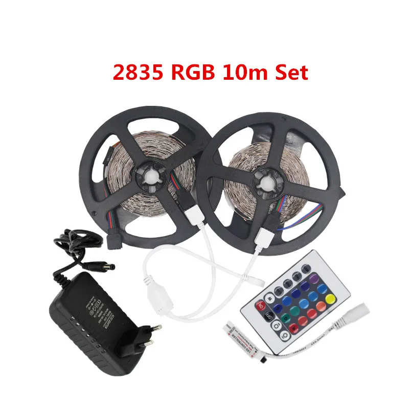 #Best 5m 10m Waterproof 2835SMD LED Flexible light strips RGB Warm White Red Blue Green 12v DC One set with Adapter Controller