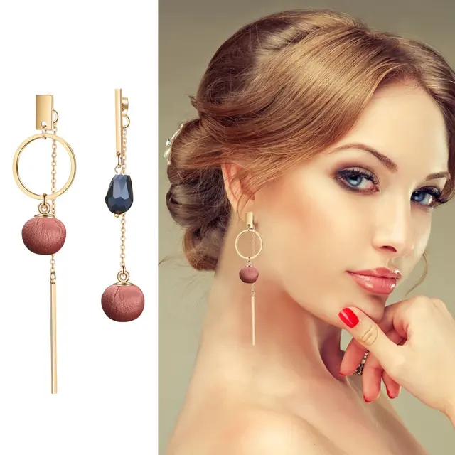RUOYE Purple Brown Red Creative Fashion Tassels Cloth Ball Drop Earring Big Crys RUOYE Purple Brown Red Creative Fashion Tassels Cloth Ball Drop Earring Big Crys