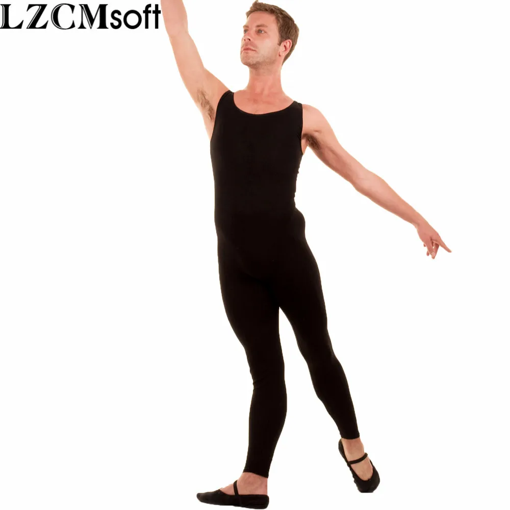 LZCMsoft Men Basic Black Tank Unitard Adult Lycra Spandex Scoop