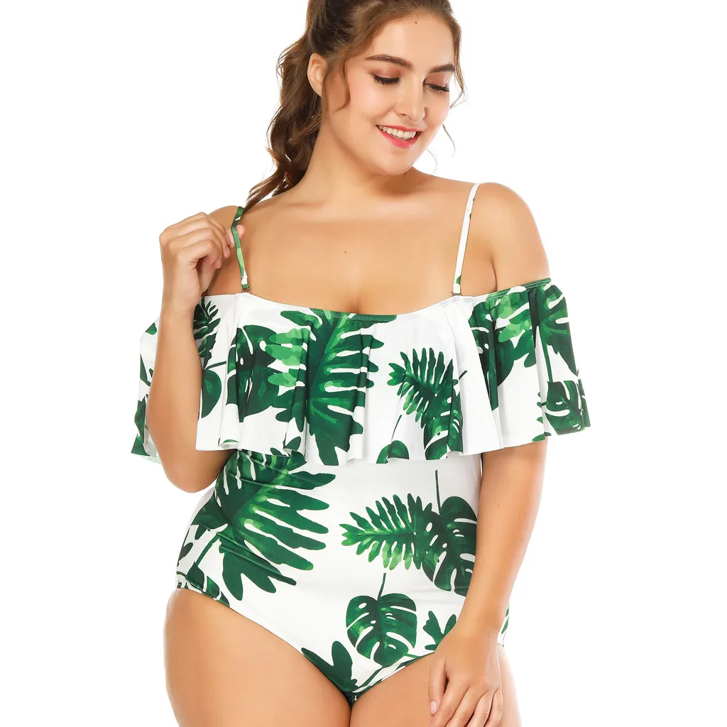 

Fashion Women's European And American Fat Swimwear Summer Women's Ruffled Sexy Slim One-Piece Swimsuit maillot de bain femme
