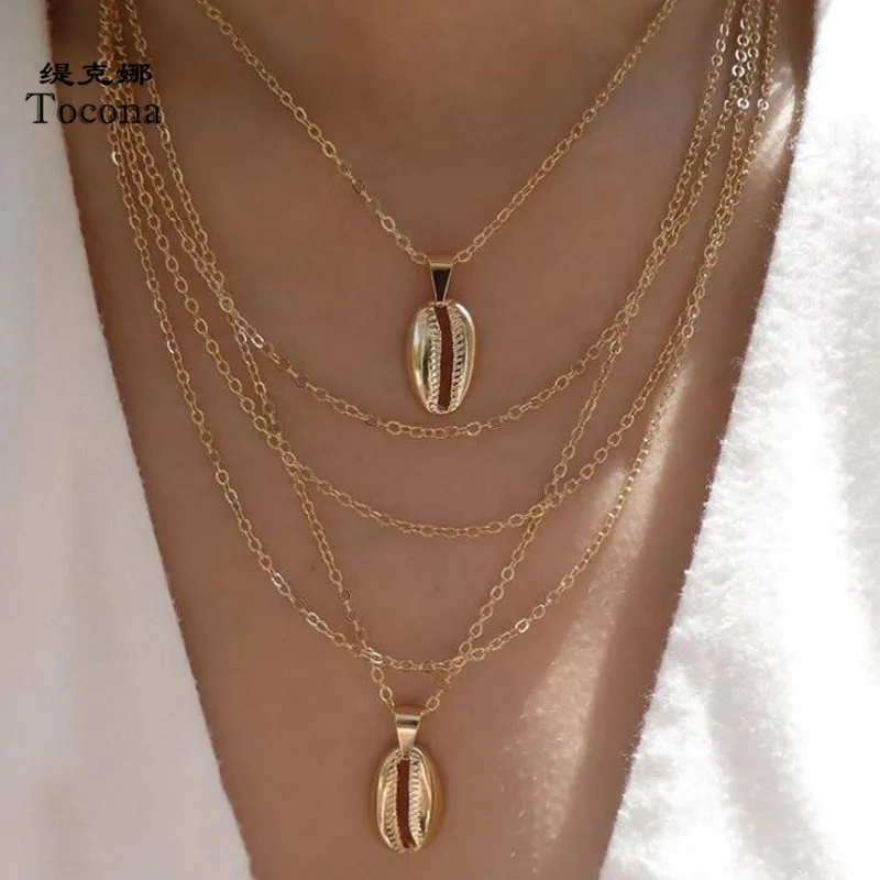 

Tocona Bohemia New Arrival Multi-layer Gold Color Necklace Pendant Summer Choker Chain Choker Jewelry For Women Ladies C19110