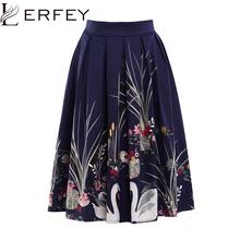 LERFEY юбки женские весна осень Высокая талия юбка винтажная Элегантная Дамская печатная с плиссировкой, до колен трапециевидная юбка