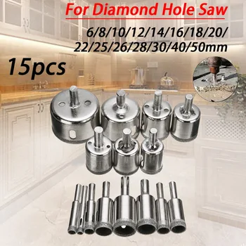 

15pcs 6mm-50mm Diamond Coated Drill Bit Set Tile Marble Glass Ceramic Hole Saw Drilling Bits For Power Tools
