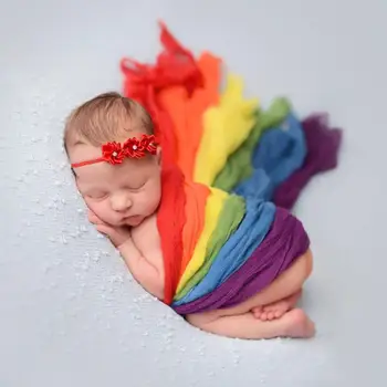 

50 PCS Photography Props Rainbow Striped Wraps Blanket Lace Scarf Newborn Photo Props Costume Baby Photo Props Accessories