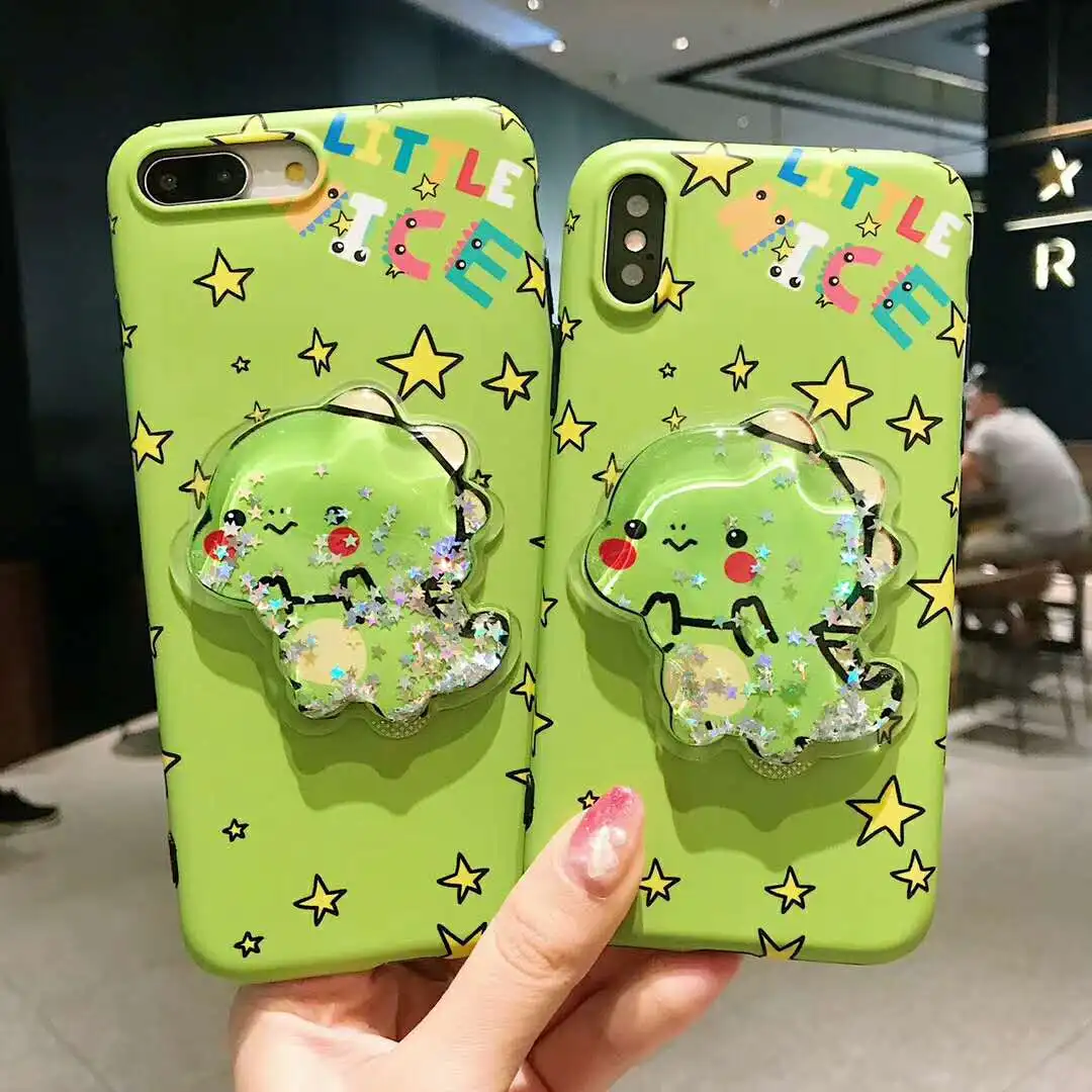 Милый мультяшный 3D зеленый Konglong зыбучий песок Чехлы для iPhone 6 6s 7 8 Plus Звездный